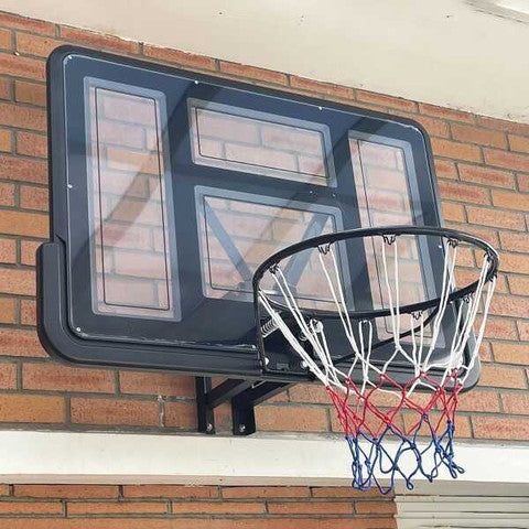 לוח כדורסל שקוף מקצועי 110/75 ס"מ עם הרחקה מהקיר DUNK M007