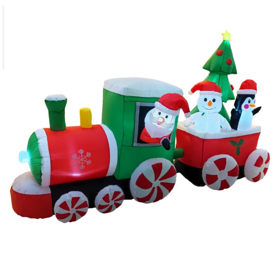 רכבת סנטה קלאוס מתנפחת עם דמויות - קישוט לחג המולד דגם Q12