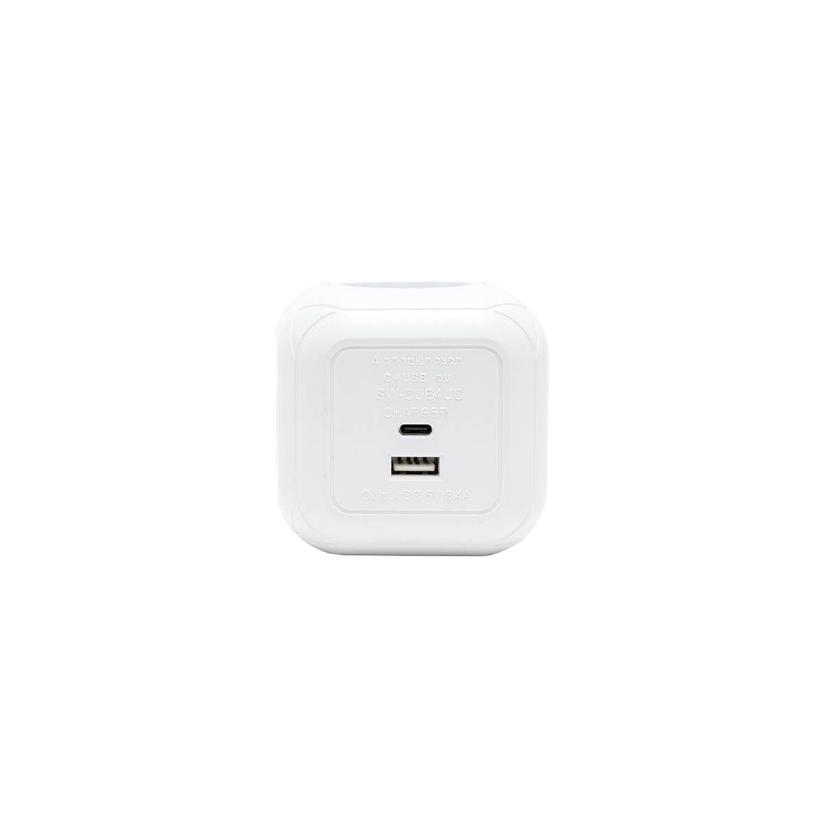 קובייה מפצל חשמל 4 שקעים + TYPE C ו-USB דגם SW-CUB4UC סמיקום semicom SEMICOM LAXIS